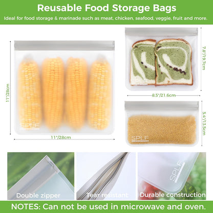 Dishwasher Safe Reusable Food Storage Bags, Gray