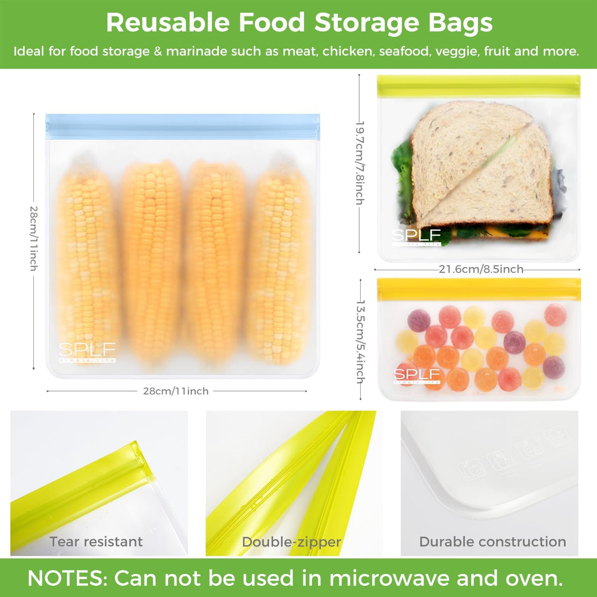 Dishwasher Safe Reusable Food Storage Bags, Gray