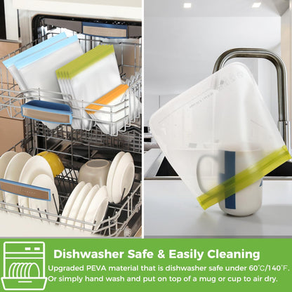 Dishwasher Safe Reusable Food Storage Bags, Gray