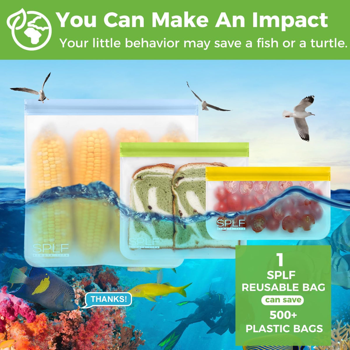 Dishwasher Safe Reusable Food Storage Bags, Gray
