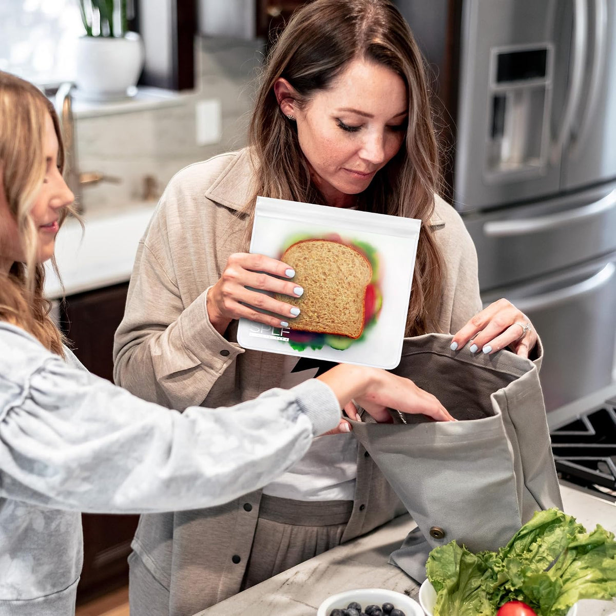 Dishwasher Safe Reusable Food Storage Bags, Gray