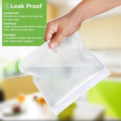 Dishwasher Safe Reusable Food Storage Bags, Gray