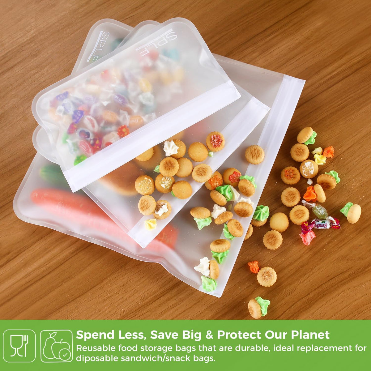 Dishwasher Safe Reusable Food Storage Bags, Gray