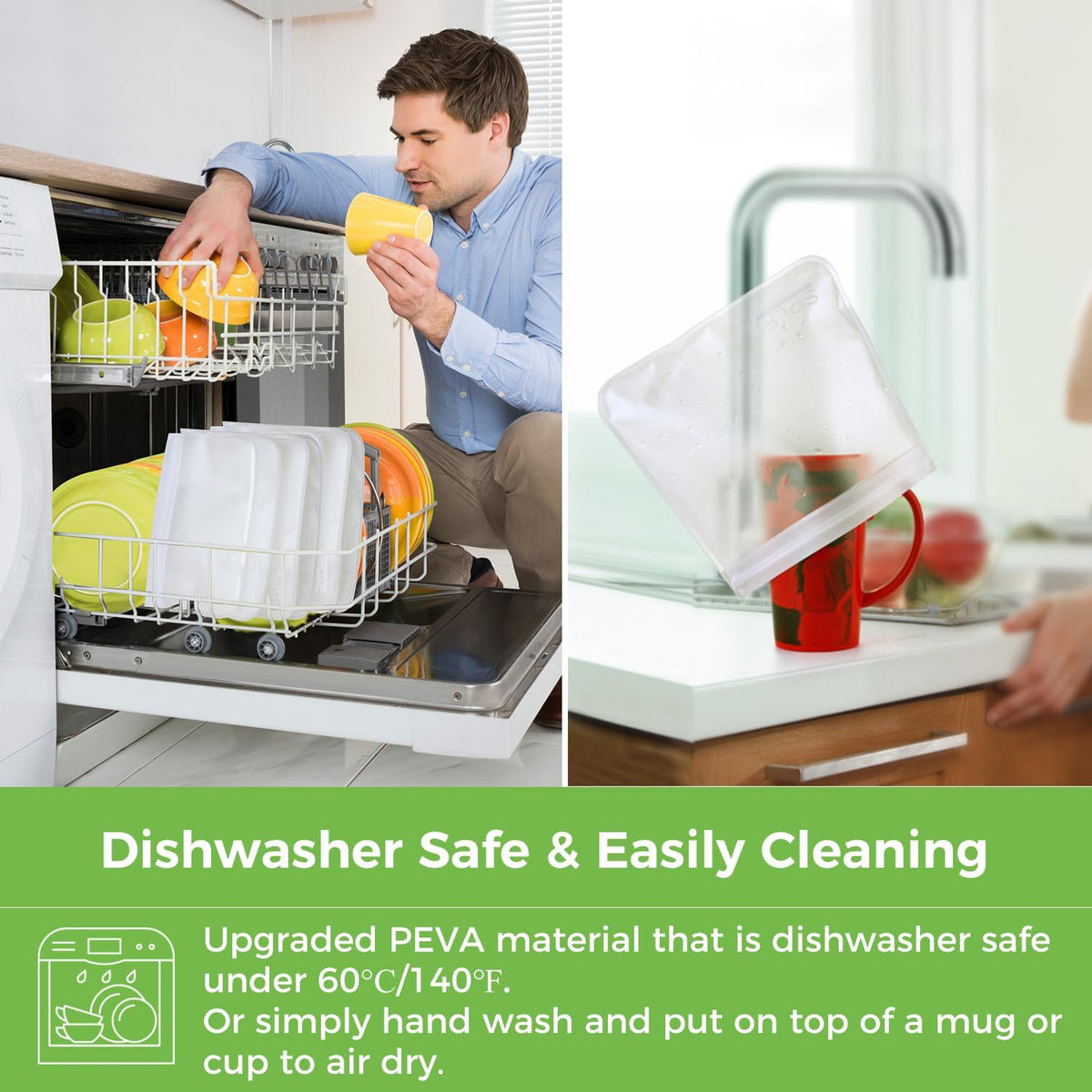 Dishwasher Safe Reusable Food Storage Bags, Gray