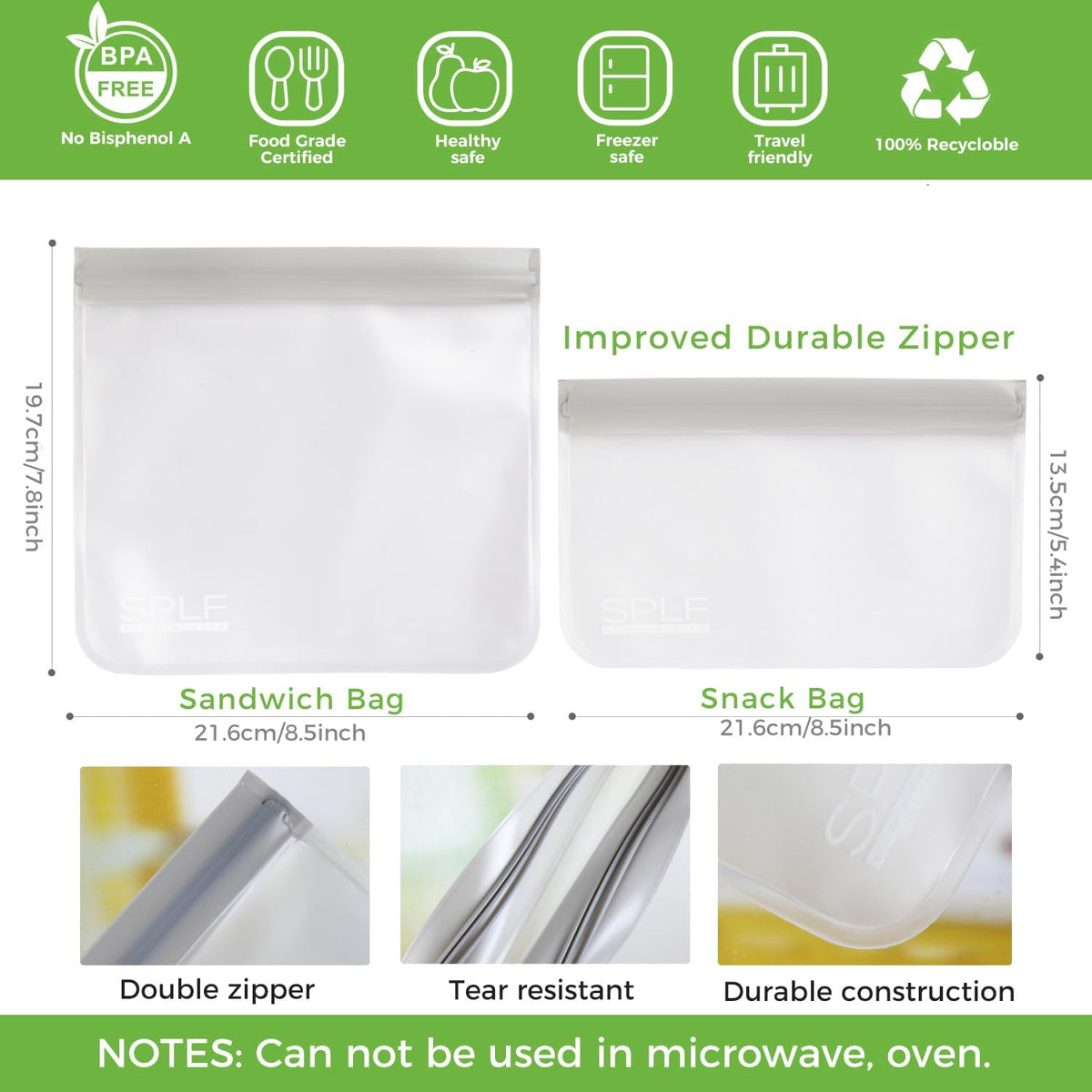 Dishwasher Safe Reusable Food Storage Bags, Gray