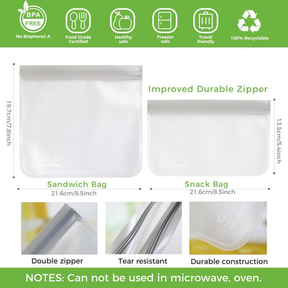 Dishwasher Safe Reusable Food Storage Bags, Gray