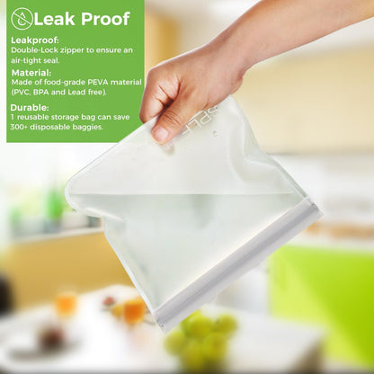 Dishwasher Safe Reusable Food Storage Bags, Gray