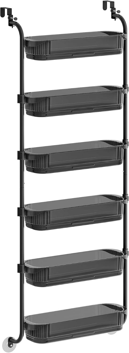 6 Tier Over the Door Spice Rack, Steel, PET Plastic | Spice Organizer, Over the Door Organizer, PET Plastic, Ink Black, GLORA Collection UKCS046BH01