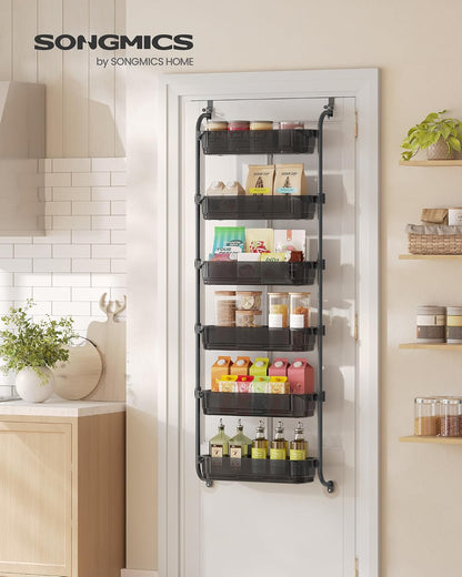6 Tier Over the Door Spice Rack, Steel, PET Plastic | Spice Organizer, Over the Door Organizer, PET Plastic, Ink Black, GLORA Collection UKCS046BH01