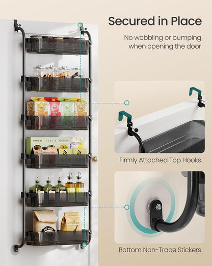 6 Tier Over the Door Spice Rack, Steel, PET Plastic | Spice Organizer, Over the Door Organizer, PET Plastic, Ink Black, GLORA Collection UKCS046BH01