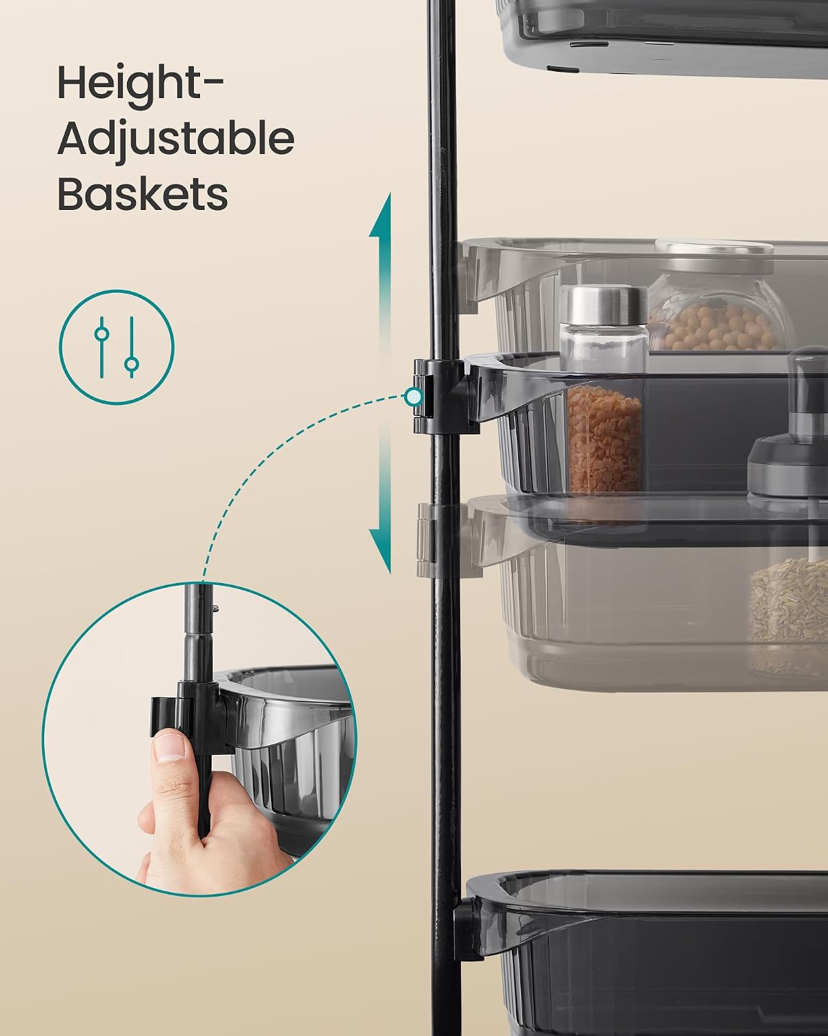 6 Tier Over the Door Spice Rack, Steel, PET Plastic | Spice Organizer, Over the Door Organizer, PET Plastic, Ink Black, GLORA Collection UKCS046BH01