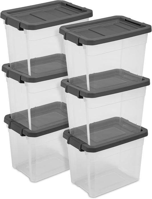 Modular Stacker Box with Latching Lid, 30 Quart, 6-Pack