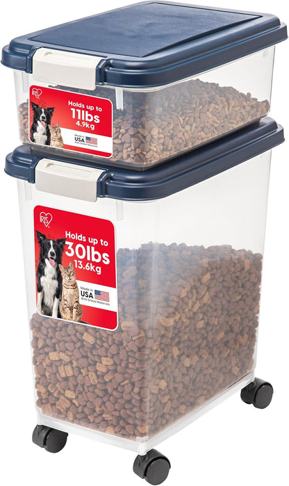 Dog Food Storage Container, Up to 30+11 lbs, Navy, Made in USA | Wheels for Mobility, Airtight Seal, BPA-Free, Best for Bird Seed, Cat food, Cat Litter, Chicken Feed, Pellets