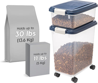 Dog Food Storage Container, Up to 30+11 lbs, Navy, Made in USA | Wheels for Mobility, Airtight Seal, BPA-Free, Best for Bird Seed, Cat food, Cat Litter, Chicken Feed, Pellets