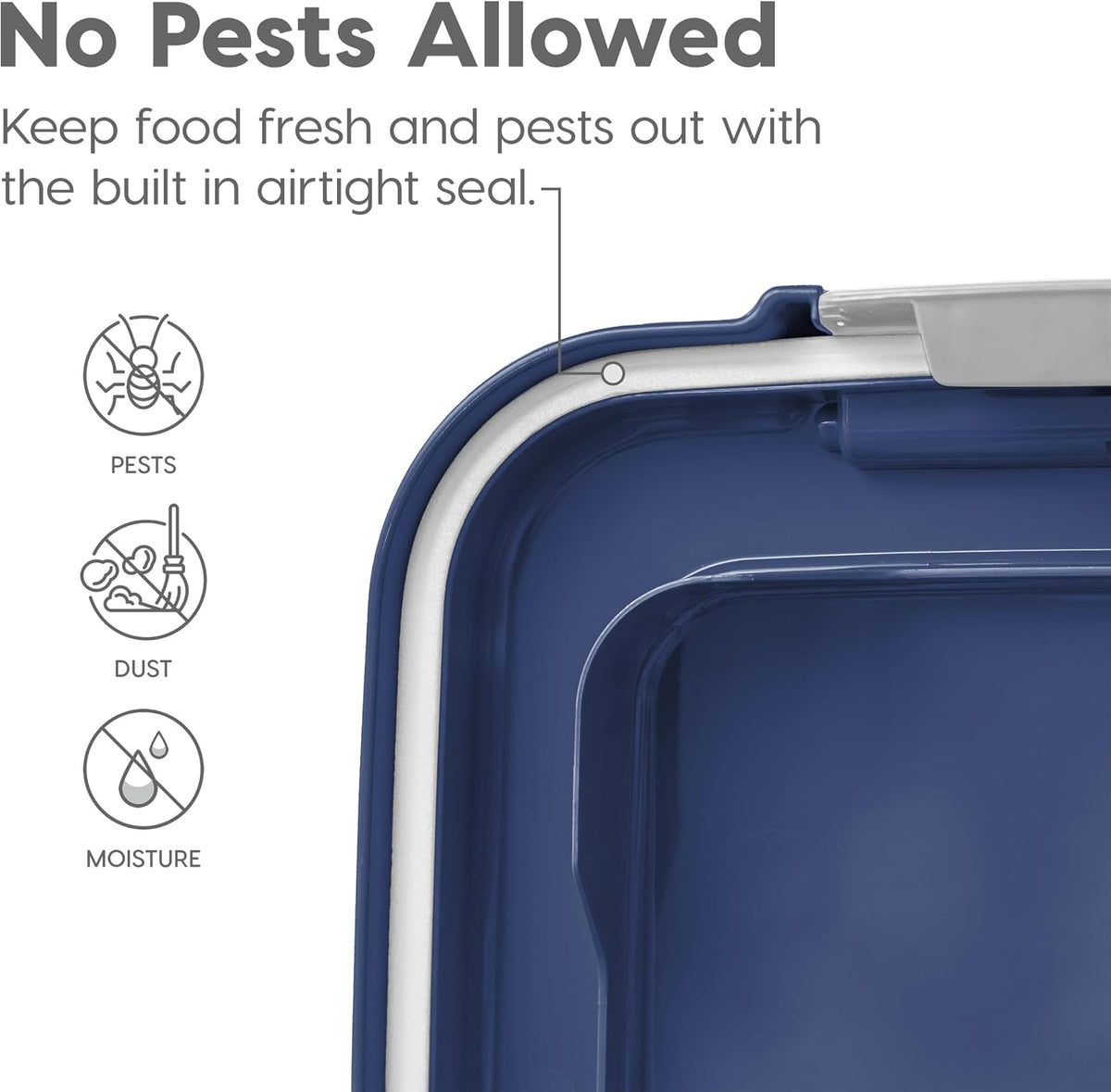 Dog Food Storage Container, Up to 30+11 lbs, Navy, Made in USA | Wheels for Mobility, Airtight Seal, BPA-Free, Best for Bird Seed, Cat food, Cat Litter, Chicken Feed, Pellets