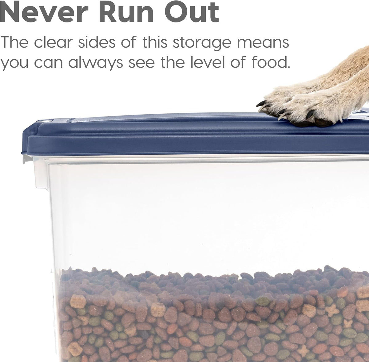 Dog Food Storage Container, Up to 30+11 lbs, Navy, Made in USA | Wheels for Mobility, Airtight Seal, BPA-Free, Best for Bird Seed, Cat food, Cat Litter, Chicken Feed, Pellets