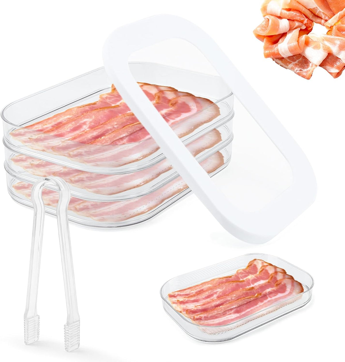 Deli Meat Container for Fridge, 3 Tier Stackable Clear Deli Meats Containers with Lid & Clip, Cold Cuts Storage Containers, Bacon Cheese Container, for Lunch Meat,Salami, Bacon, Cheese & Meal Prep