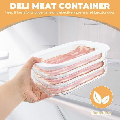 Deli Meat Container for Fridge, 3 Tier Stackable Clear Deli Meats Containers with Lid & Clip, Cold Cuts Storage Containers, Bacon Cheese Container, for Lunch Meat,Salami, Bacon, Cheese & Meal Prep
