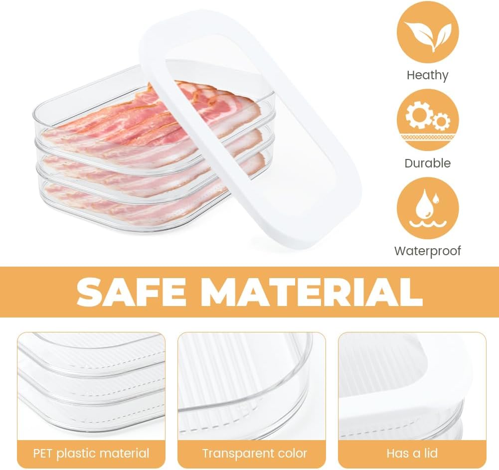 Deli Meat Container for Fridge, 3 Tier Stackable Clear Deli Meats Containers with Lid & Clip, Cold Cuts Storage Containers, Bacon Cheese Container, for Lunch Meat,Salami, Bacon, Cheese & Meal Prep