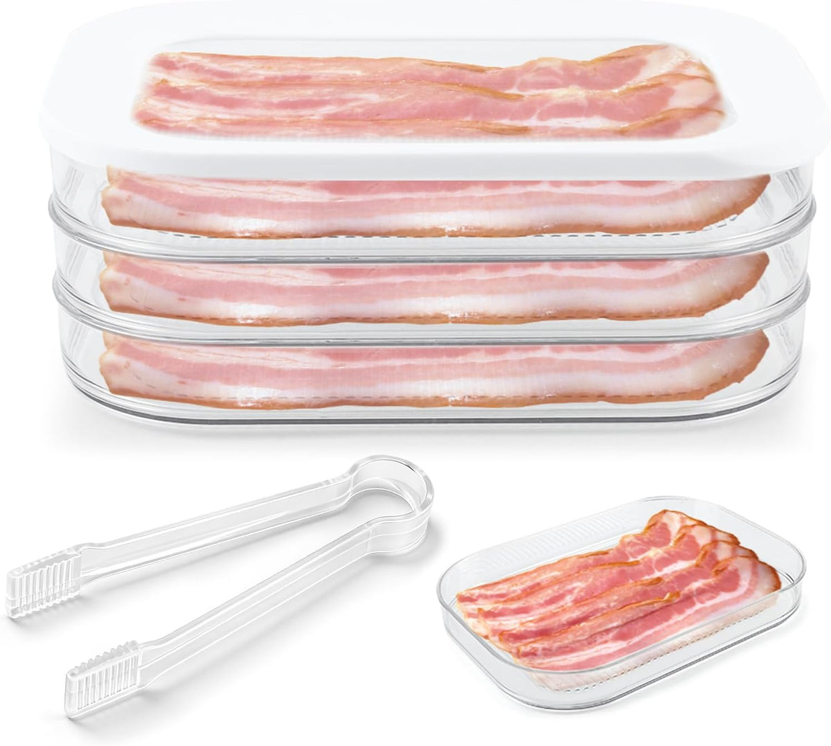 Deli Meat Container for Fridge, 3 Tier Stackable Clear Deli Meats Containers with Lid & Clip, Cold Cuts Storage Containers, Bacon Cheese Container, for Lunch Meat,Salami, Bacon, Cheese & Meal Prep