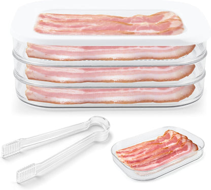 Deli Meat Container for Fridge, 3 Tier Stackable Clear Deli Meats Containers with Lid & Clip, Cold Cuts Storage Containers, Bacon Cheese Container, for Lunch Meat,Salami, Bacon, Cheese & Meal Prep