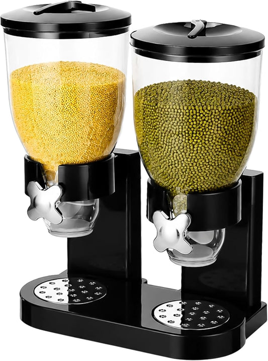 Dual-Control Dry Food Dispenser, 2 Pack 2L/67oz Cereal Dispenser Countertop, Cereal Containers Storage Airtight, Rotating Black Plastic Dry Food Dispenser, Candy Dispenser for Cereal, Coffee Beans
