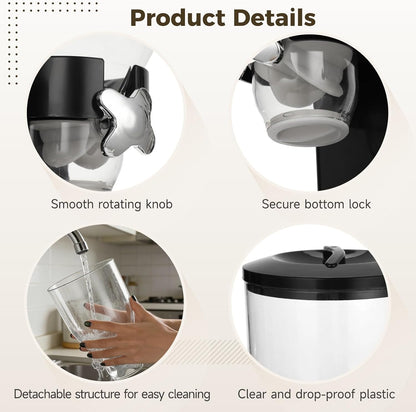 Dual-Control Dry Food Dispenser, 2 Pack 2L/67oz Cereal Dispenser Countertop, Cereal Containers Storage Airtight, Rotating Black Plastic Dry Food Dispenser, Candy Dispenser for Cereal, Coffee Beans