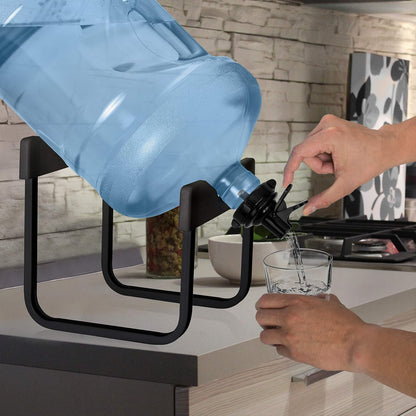 Stainless Steel 3-5 Gallon Water Jug Stand and 2 Dispenser Valves, Rust-Resistant Non Slip Water Stand with BPA Free Fast Flow Water Spout Fits BOTH 48mm and 55mm Bottles 2 CAPS INCLUDED (Black)