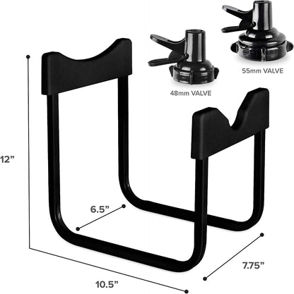 Stainless Steel 3-5 Gallon Water Jug Stand and 2 Dispenser Valves, Rust-Resistant Non Slip Water Stand with BPA Free Fast Flow Water Spout Fits BOTH 48mm and 55mm Bottles 2 CAPS INCLUDED (Black)