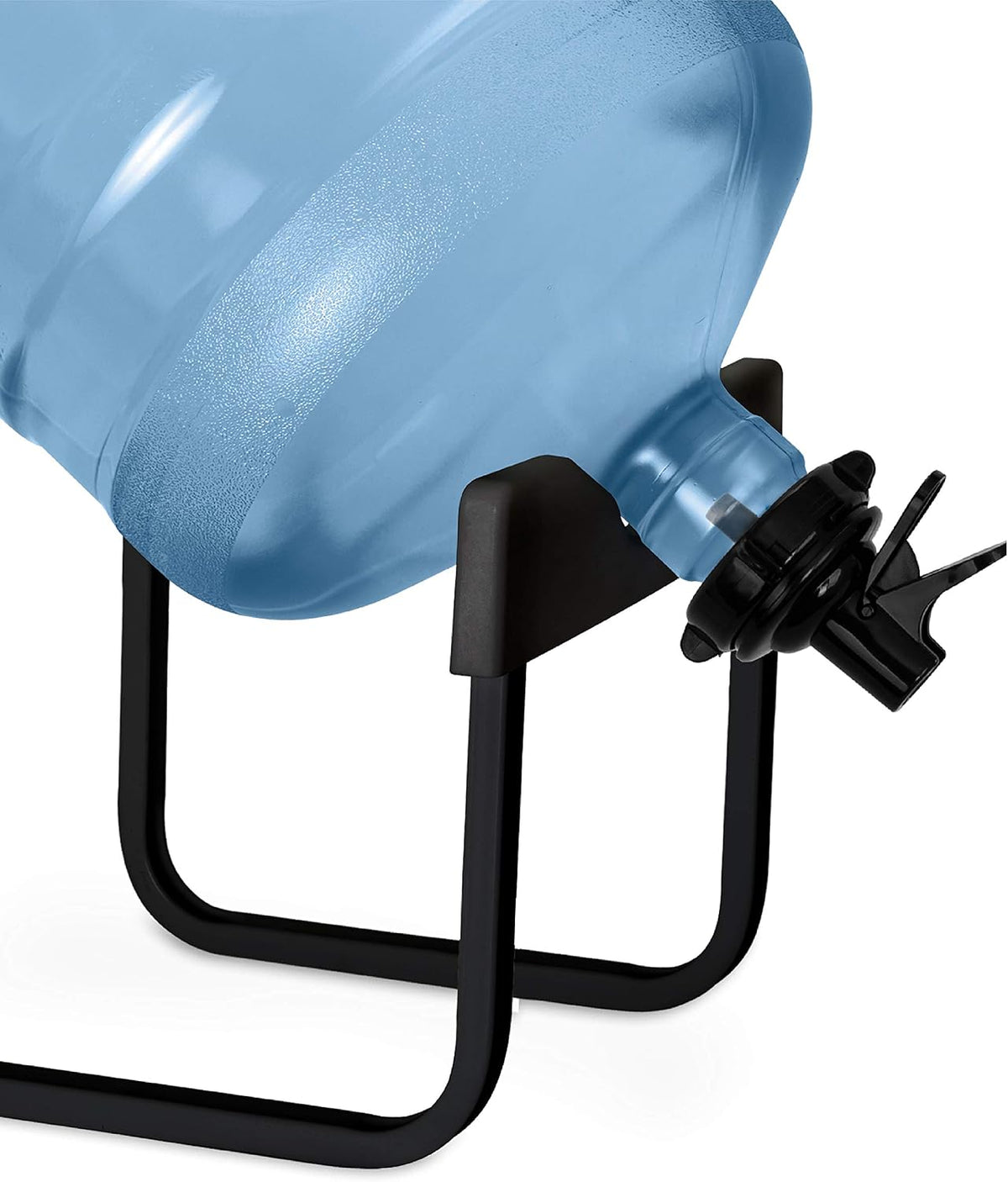 Stainless Steel 3-5 Gallon Water Jug Stand and 2 Dispenser Valves, Rust-Resistant Non Slip Water Stand with BPA Free Fast Flow Water Spout Fits BOTH 48mm and 55mm Bottles 2 CAPS INCLUDED (Black)