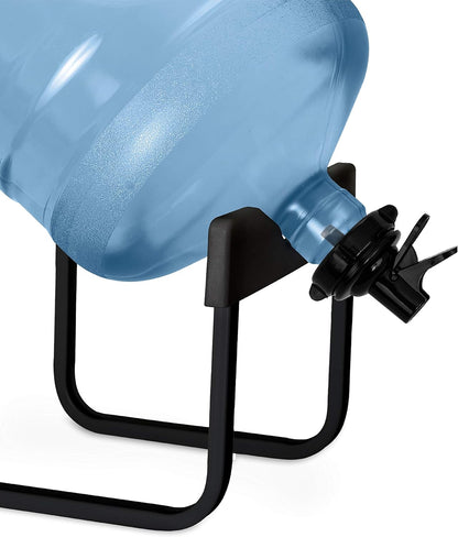 Stainless Steel 3-5 Gallon Water Jug Stand and 2 Dispenser Valves, Rust-Resistant Non Slip Water Stand with BPA Free Fast Flow Water Spout Fits BOTH 48mm and 55mm Bottles 2 CAPS INCLUDED (Black)