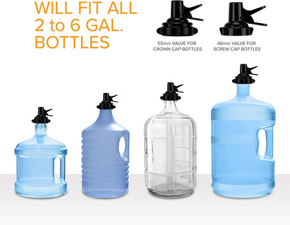 Stainless Steel 3-5 Gallon Water Jug Stand and 2 Dispenser Valves, Rust-Resistant Non Slip Water Stand with BPA Free Fast Flow Water Spout Fits BOTH 48mm and 55mm Bottles 2 CAPS INCLUDED (Black)