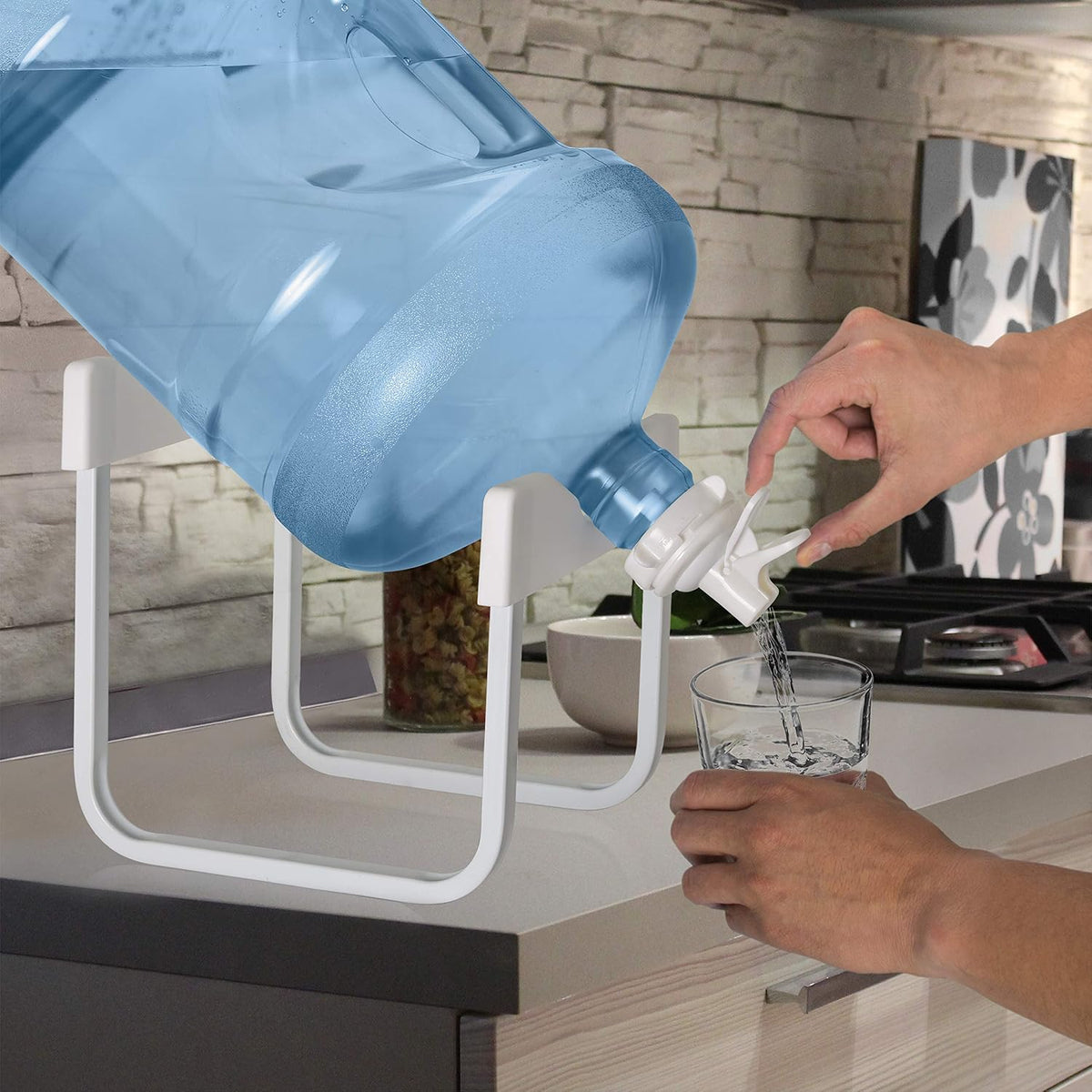 Stainless Steel 3-5 Gallon Water Jug Stand and 2 Dispenser Valves, Rust-Resistant Non Slip Water Stand with BPA Free Fast Flow Water Spout Fits BOTH 48mm and 55mm Bottles 2 CAPS INCLUDED (Black)