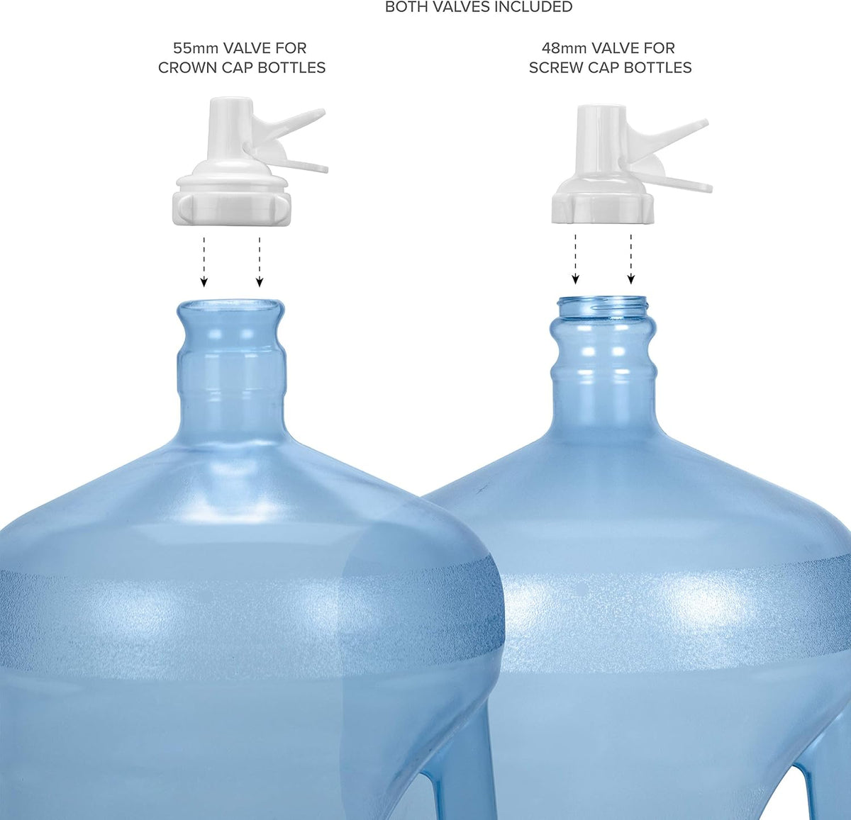 Stainless Steel 3-5 Gallon Water Jug Stand and 2 Dispenser Valves, Rust-Resistant Non Slip Water Stand with BPA Free Fast Flow Water Spout Fits BOTH 48mm and 55mm Bottles 2 CAPS INCLUDED (Black)