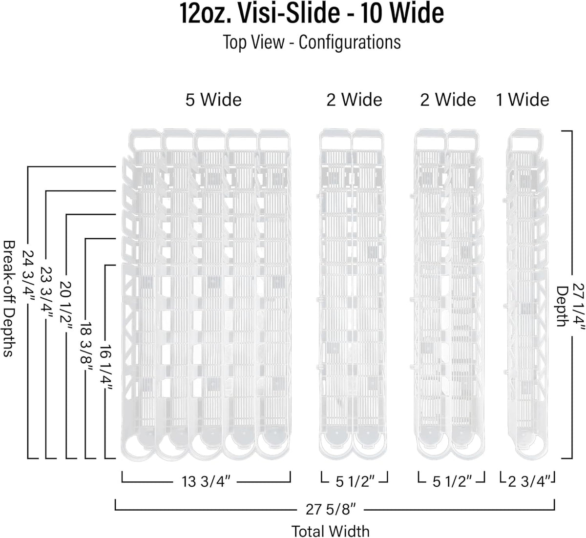 Visi-Slide Gravity Fed Organizer for 12/16oz low ring Beverages on Flat and Angled Shelves in Cold Vaults & Coolers, Drink Organizer (Pack of 2)