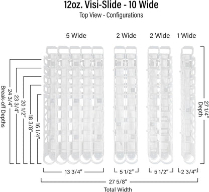 Visi-Slide Gravity Fed Organizer for 12/16oz low ring Beverages on Flat and Angled Shelves in Cold Vaults & Coolers, Drink Organizer (Pack of 2)