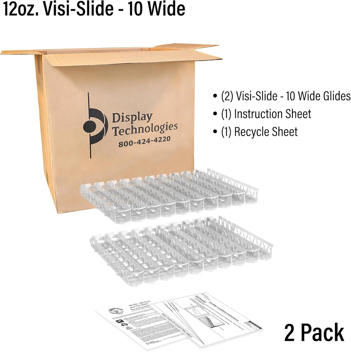 Visi-Slide Gravity Fed Organizer for 12/16oz low ring Beverages on Flat and Angled Shelves in Cold Vaults & Coolers, Drink Organizer (Pack of 2)