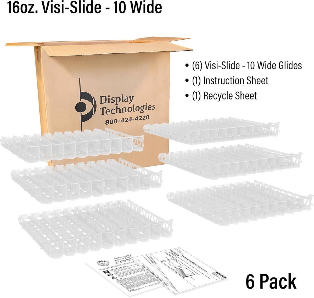 Visi-Slide Gravity Fed Organizer for 12/16oz low ring Beverages on Flat and Angled Shelves in Cold Vaults & Coolers, Drink Organizer (Pack of 2)