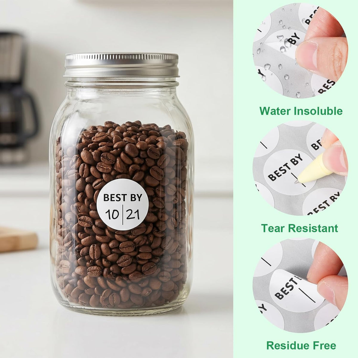 600PCS Expiration Date Stickers, 1 Inch Best by Labels, Circle Kitchen Pantry Label for Food Containers Freezer Restaurant Bins Jars Bottles Boxes