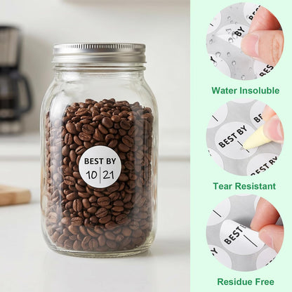 600PCS Expiration Date Stickers, 1 Inch Best by Labels, Circle Kitchen Pantry Label for Food Containers Freezer Restaurant Bins Jars Bottles Boxes