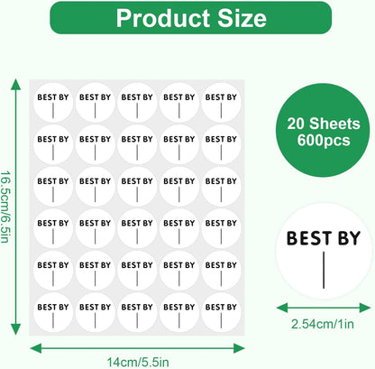 600PCS Expiration Date Stickers, 1 Inch Best by Labels, Circle Kitchen Pantry Label for Food Containers Freezer Restaurant Bins Jars Bottles Boxes