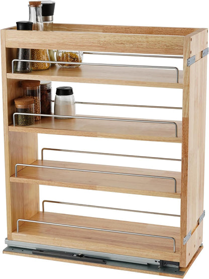 Pull Out Spice Rack Organizer for Cabinet, (5" W x 21.9" D x 25.2" H) Multi-Use Wood Pull Out Cabinet Organizer Slide Out Shelf Cabinet Storage for Kitchen, Pantry Organization