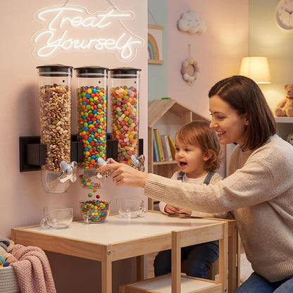 6 Pcs Wall Candy Dispenser with 1pcs Treat Yourself Neon Signs 9 L Machine Grain Dispenser Neon Snack Sign Wall Mount for Home Kitchen Food Store Birthday Gift Party Decor