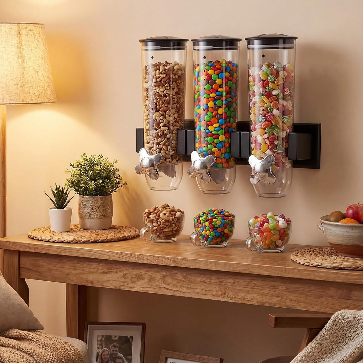 6 Pcs Wall Candy Dispenser with 1pcs Treat Yourself Neon Signs 9 L Machine Grain Dispenser Neon Snack Sign Wall Mount for Home Kitchen Food Store Birthday Gift Party Decor