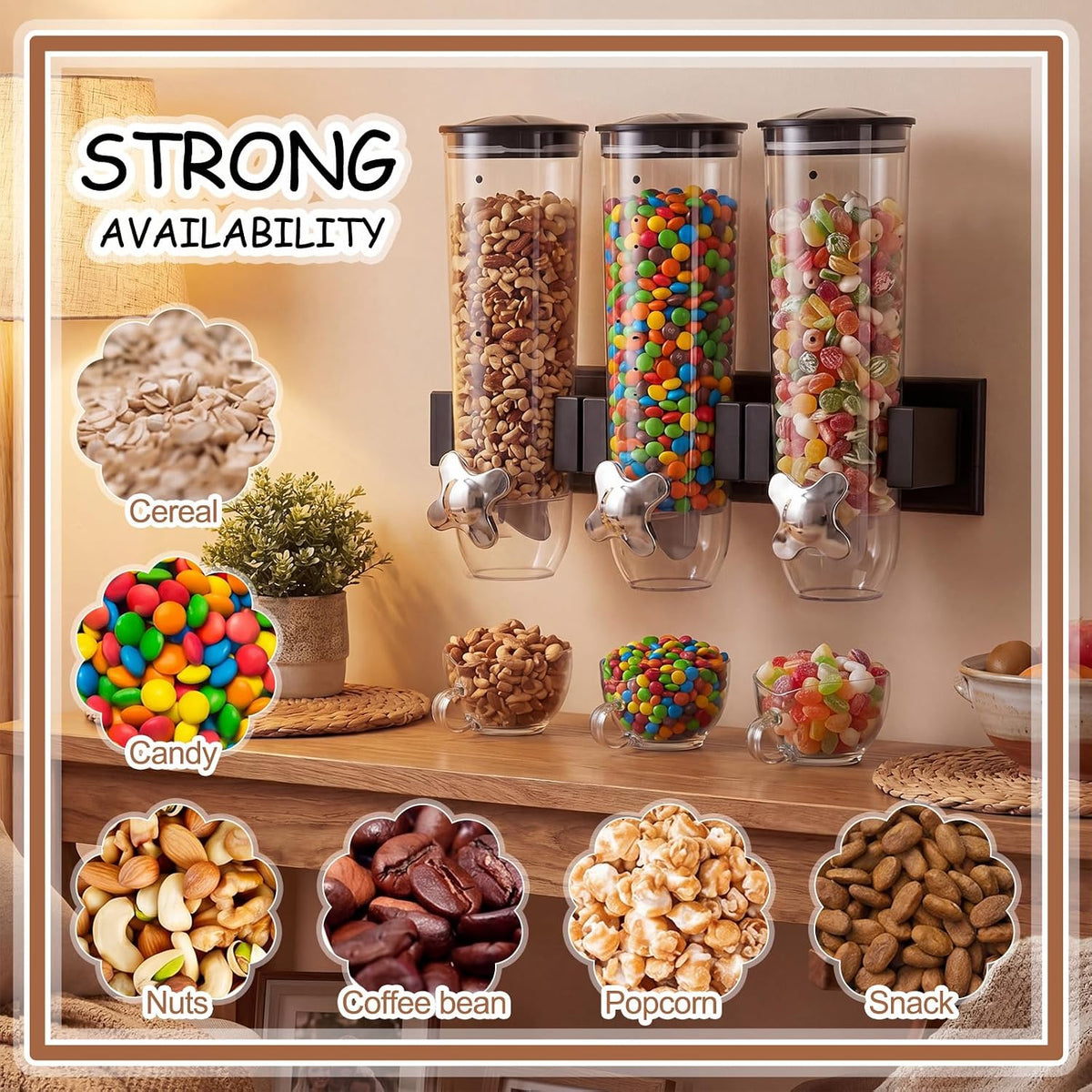 6 Pcs Wall Candy Dispenser with 1pcs Treat Yourself Neon Signs 9 L Machine Grain Dispenser Neon Snack Sign Wall Mount for Home Kitchen Food Store Birthday Gift Party Decor