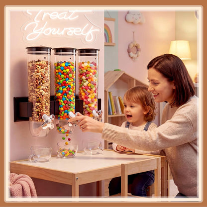 6 Pcs Wall Candy Dispenser with 1pcs Treat Yourself Neon Signs 9 L Machine Grain Dispenser Neon Snack Sign Wall Mount for Home Kitchen Food Store Birthday Gift Party Decor