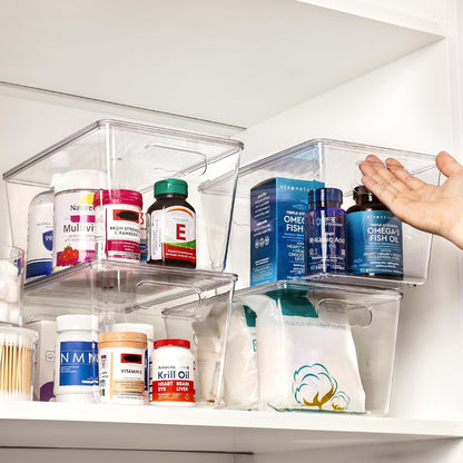 6 Pack Clear Stackable Storage Bins with Lids and Handles, Large