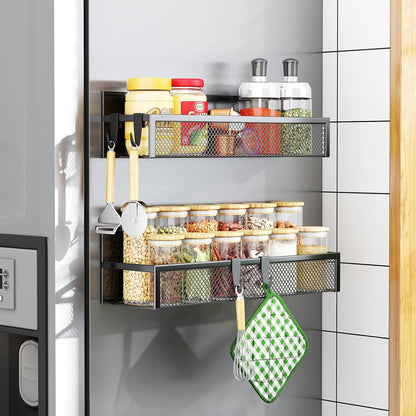 Magnetic Spice Rack for Refrigerator, Magnetic Shelf, Moveable Fridge Organizer with 8-Hook Rack, Seasoning Organizer for Kitchen