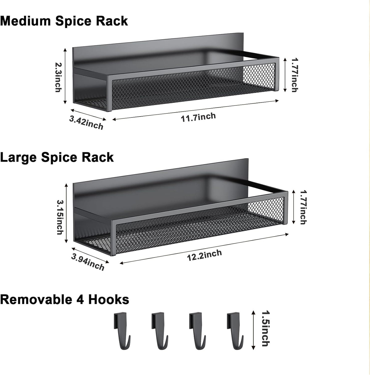 Magnetic Spice Rack for Refrigerator, Magnetic Shelf, Moveable Fridge Organizer with 8-Hook Rack, Seasoning Organizer for Kitchen