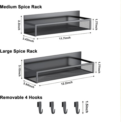 Magnetic Spice Rack for Refrigerator, Magnetic Shelf, Moveable Fridge Organizer with 8-Hook Rack, Seasoning Organizer for Kitchen